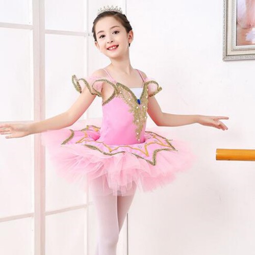 Girls light pink ballet dresses school competition modern dance stage performance professional tutu platter skirt gymnastics skirt dresses